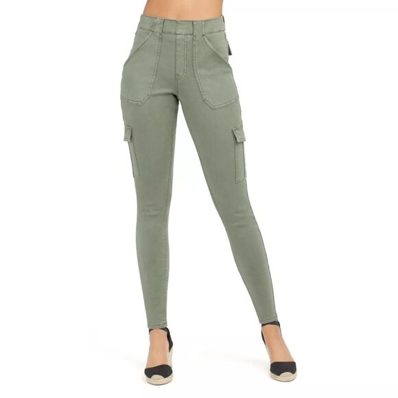 Spanx Size M Sage Green Cotton Rayon Blend Stretch Twill Ankle Cargo Pants - Picture 1 of 16